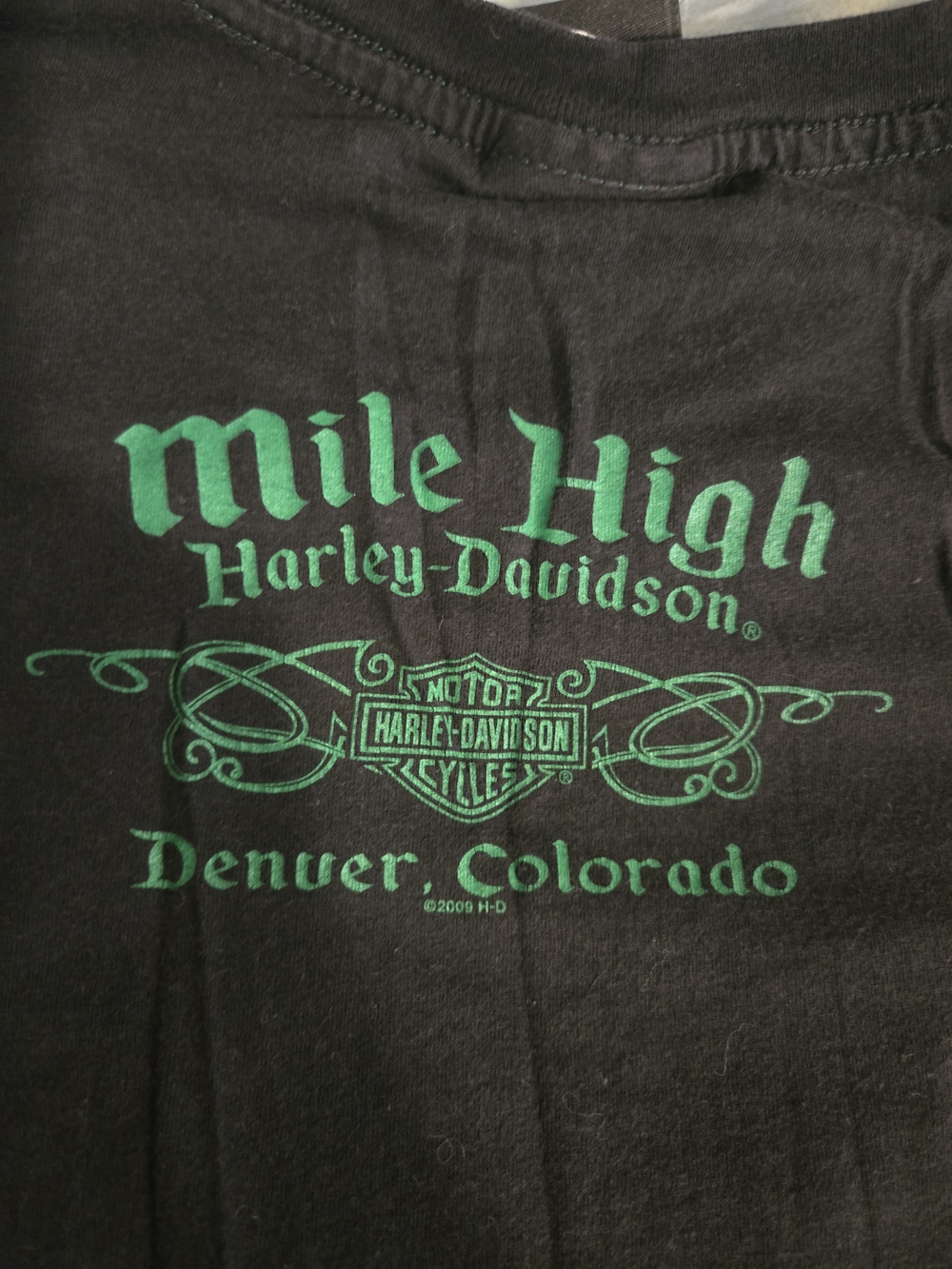 Harley-Davidson Black Short Sleeve Tee with Green and Silver Bling - Picture 4 of 5